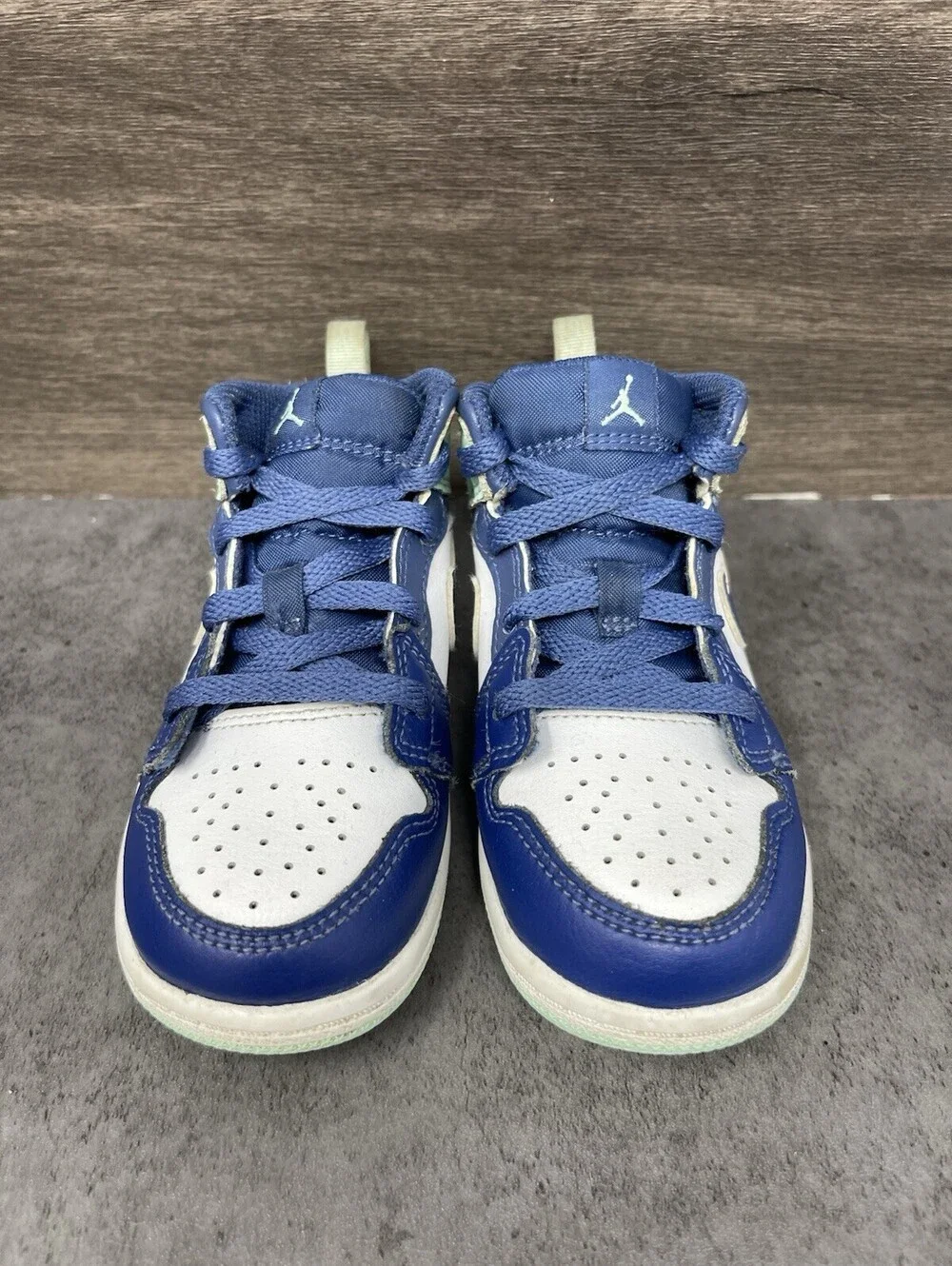 Air Jordan 1 Mid Blue Mint Green Sneakers Kids Size 8C Toddler Nike Retro